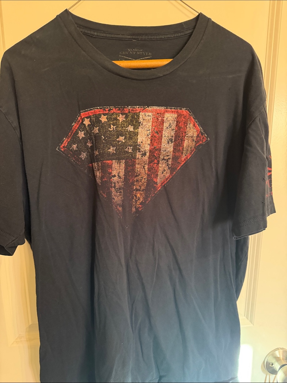 Grunt Style Black Short Sleeve Tee with Distressed American Shield